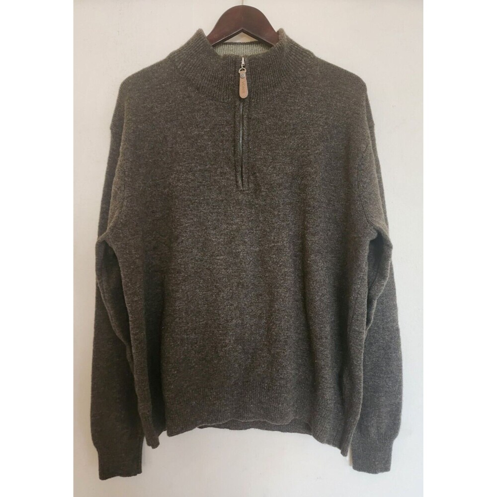 Vedoneire Men's XL 100% Wool Brown / Green Pullover 1/4 Zip Sweater Mockneck